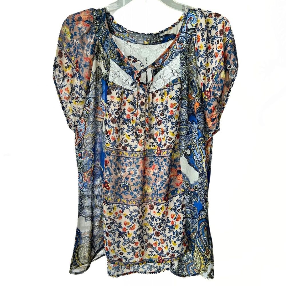 Valerie Stevens Patchwork Floral Polyester Sheer Blouse Women’s Sz XLP (PXL)
